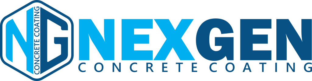 NexGen Concrete Coatings logo with blue gradient lettering and hexagon icon