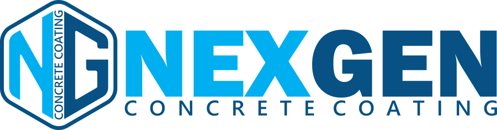 NexGen Concrete Coatings logo with blue gradient lettering and hexagon icon